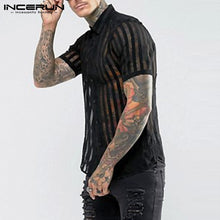 Load image into Gallery viewer, INCERUN Fashion Striped Sexy Shirt Men Transparent Short Sleeve Button Up Tops See Through Party Nightclub Men Shirts 2020 S-5XL
